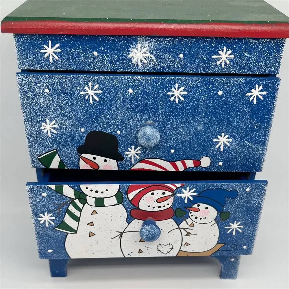 Handpainted Snowman Mini Chest of Drawers - Trinket Box - Jewelry Box